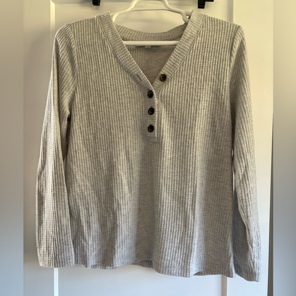 Loft Gray Ribbed Henley Long Sleeve Top size XL